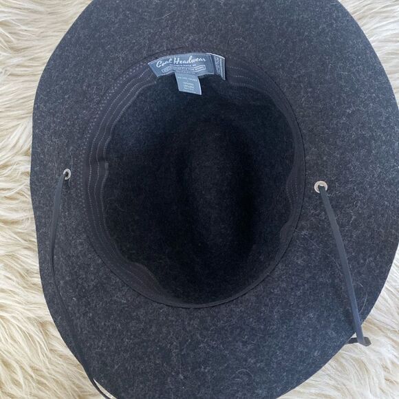 Coal Headwear Dark Gray and Black Leather Band Wool Fedora Hat sz L Western Boho